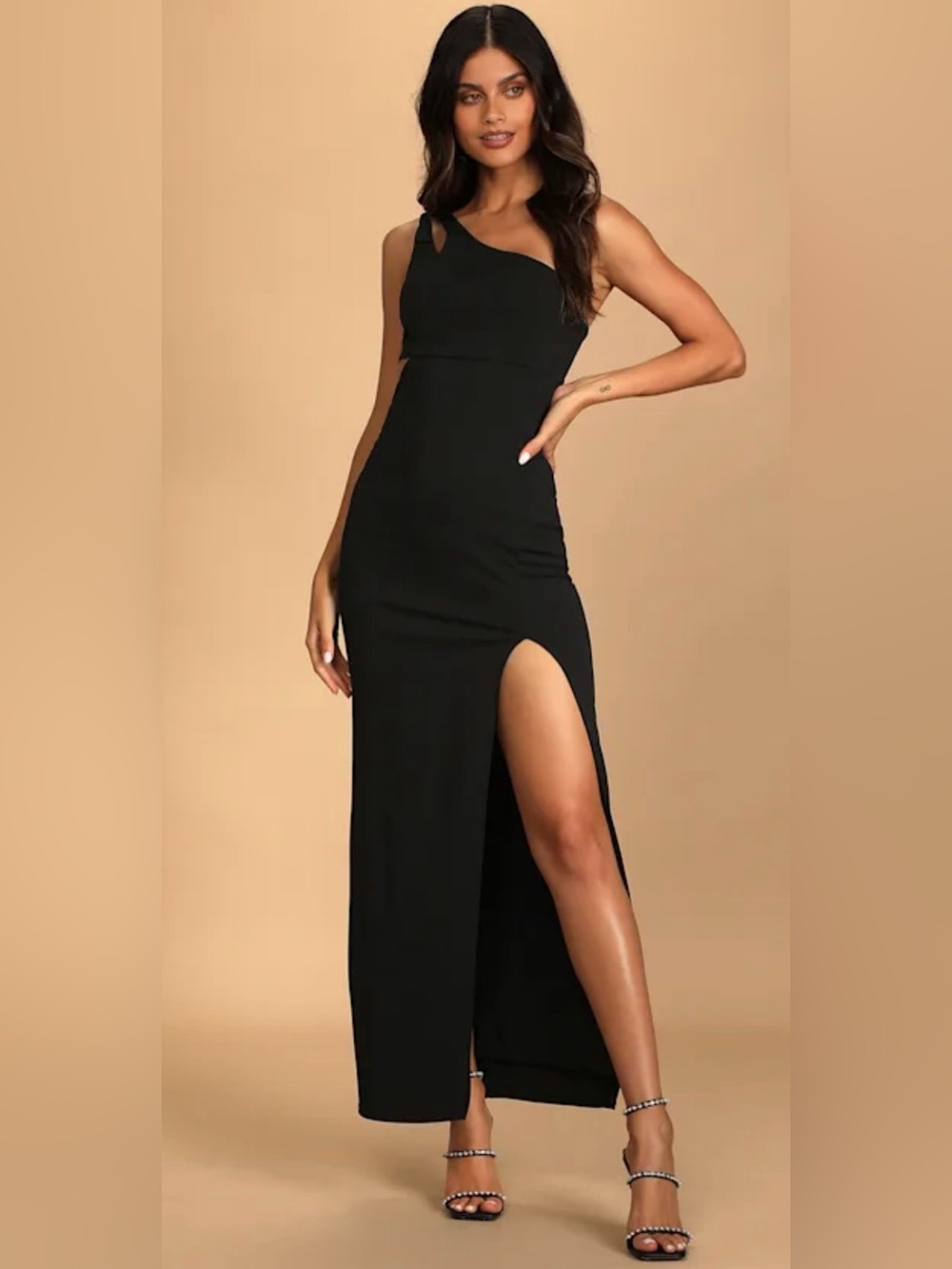 Lulus Simply Beautiful Black One-Shoulder Cutout Maxi Dress -NWOT